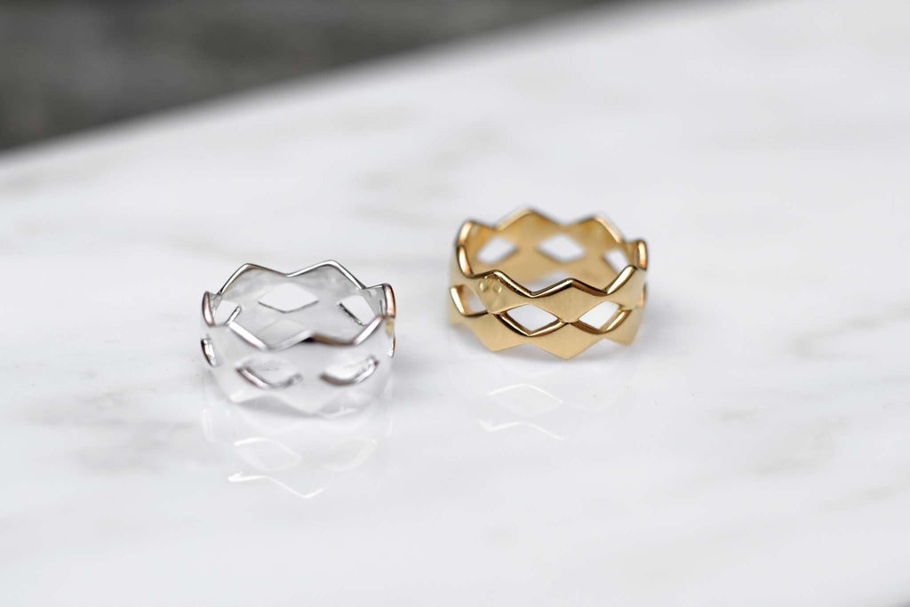Rhombic Double Ring - Silver
